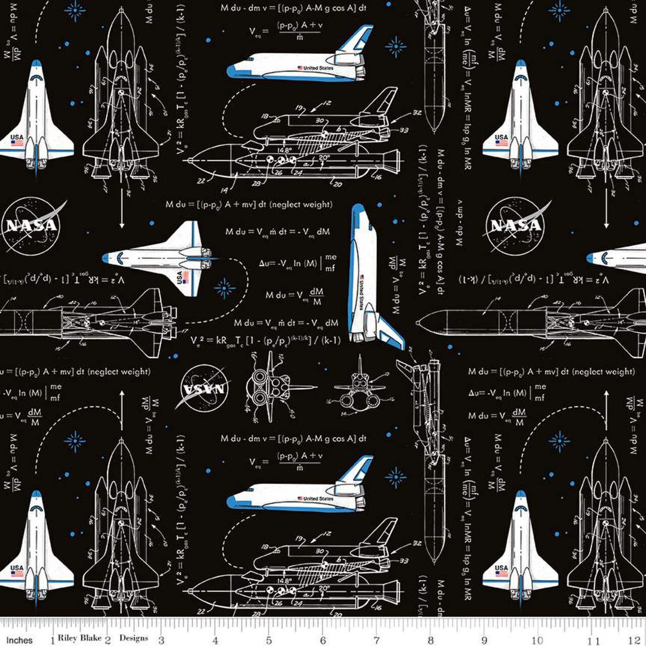 Rocket Math in Black (c15482-black) | Outer Space by NASA | Riley Blake Designs | Riley Blake